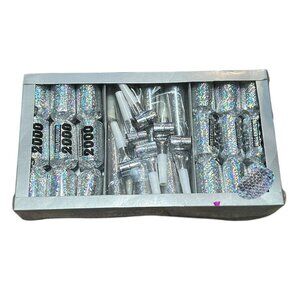 Y2K New Year’s Eve Crackers & Party Horns Set Silver Sparkle Year 2000 Theme New